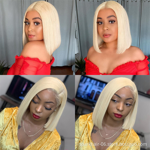 13x4/4x4 Cheap Lace Closure 613 Honey Blonde Bob Wig,Short Transparent Lace Human Hair Wig,T-Part Human Hair Lace Frontal Wig